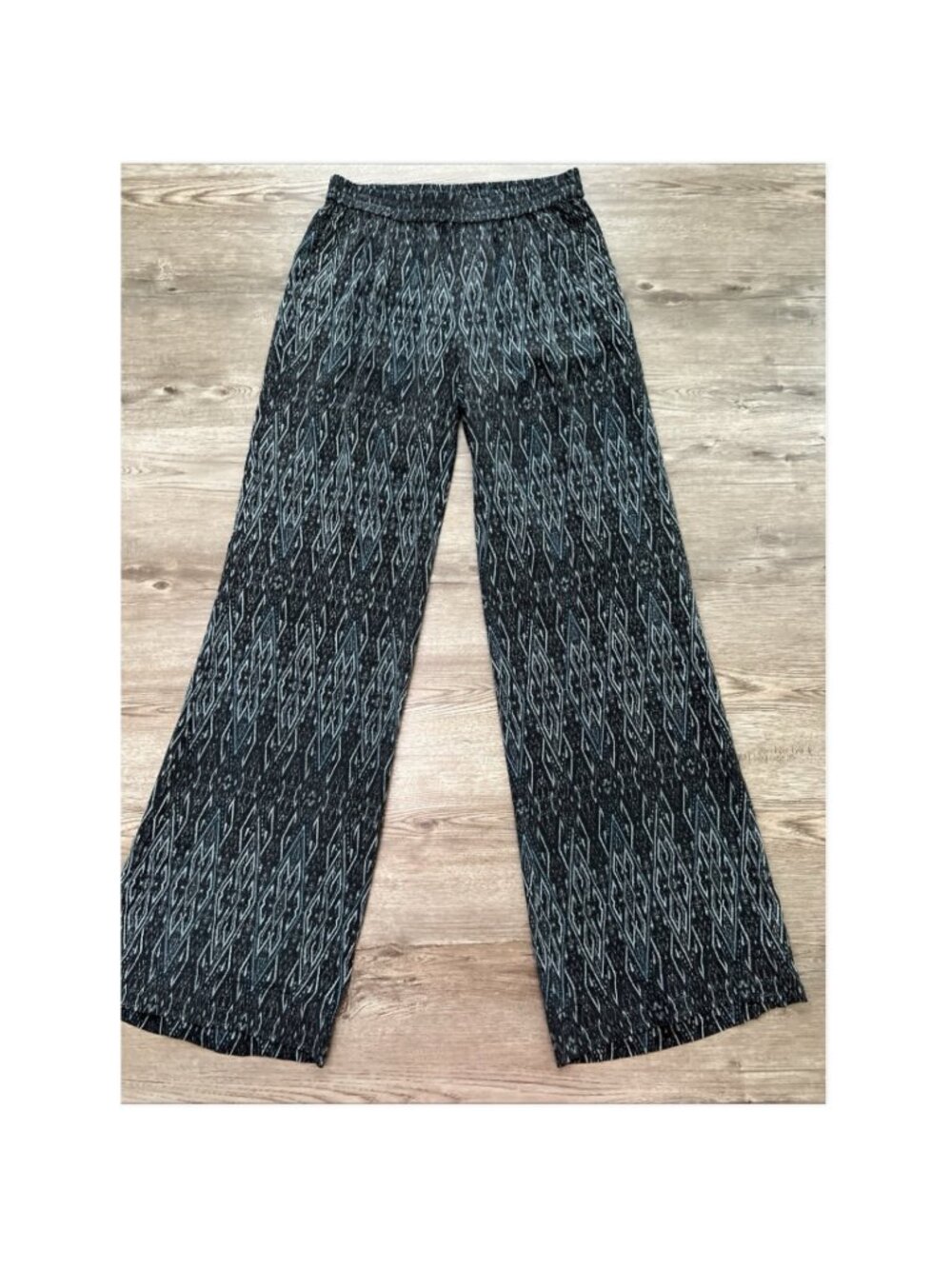 Joie 100% Silk Wide Leg Pants Womens S Dark Blue Pattern Pull On Full Length‎